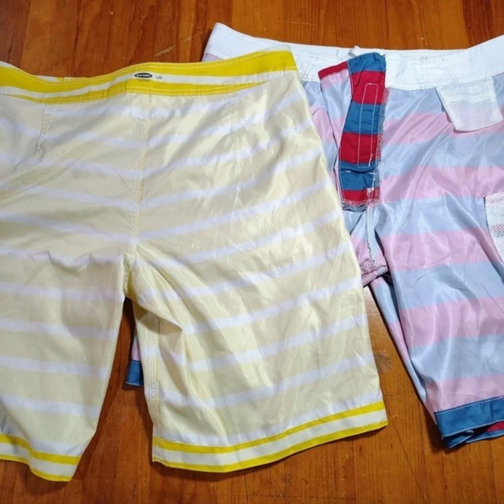 2 Board Shorts Old Navy swimwear‎ Yellow Blue Red Stripes Trunks surfing beach